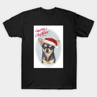 Smooth Haired Chihuahua Merry Christmas Santa Dog T-Shirt